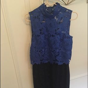 Monique Lhullier Blue Sweetheart Colorblock Sheath